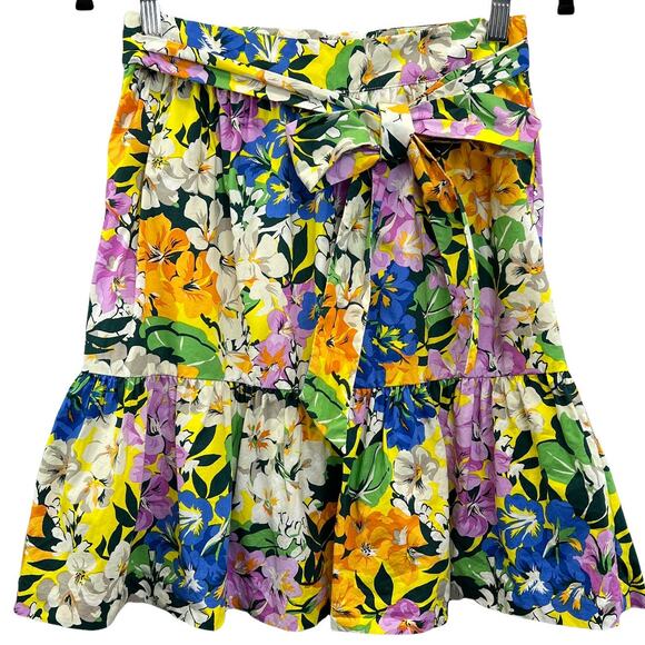 Ann Taylor Petite Bright Floral Tiered Skirt Bow Tie Size 0P A-Line Knee Length - Picture 1 of 10